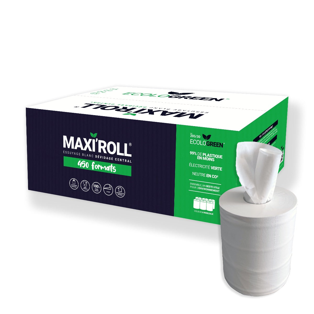 Bobine d'Essuyage Pure Ouate 450 Fts Colis de 6