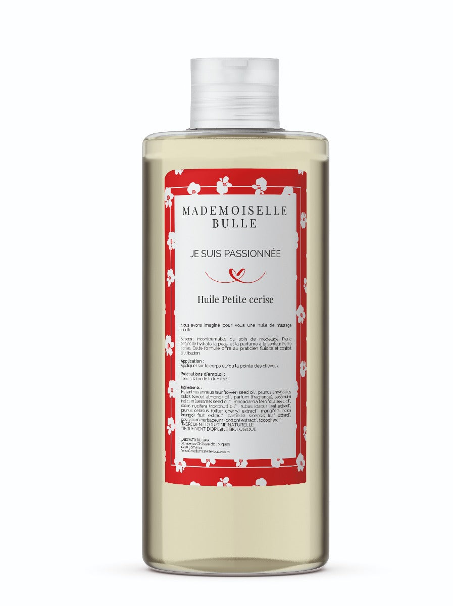 Mademoiselle Bulle Je suis passionnée huile de modelage petite cerise Flacon 500 ml