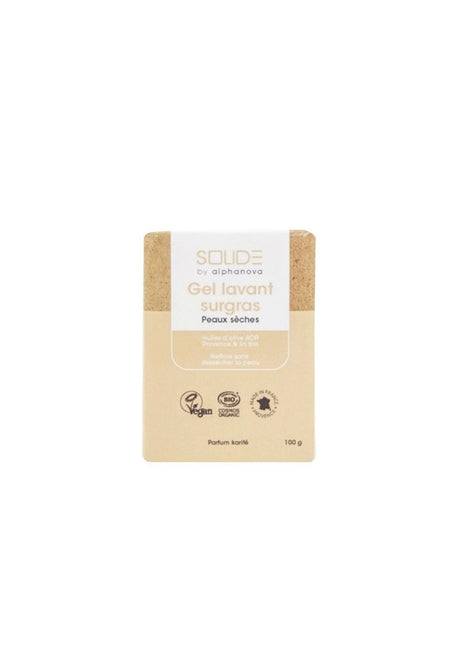 ALPHANOVA, Gel Lavant Surgras Solide BIO et Végan Peaux sèche Parfum Karité - 100 g